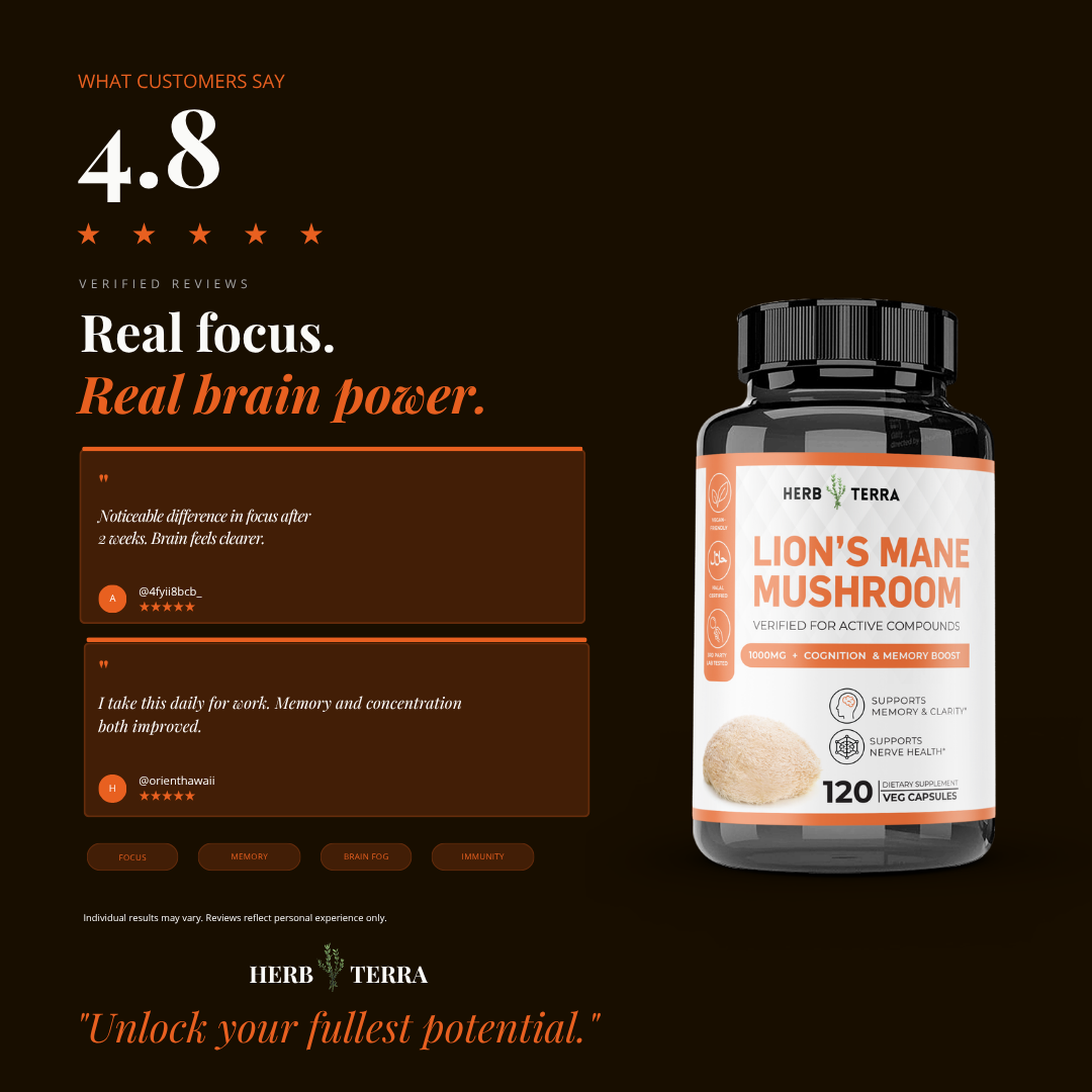 Lion’s Mane Mushroom Cognition | Brain Clarity | 120 Capsules
