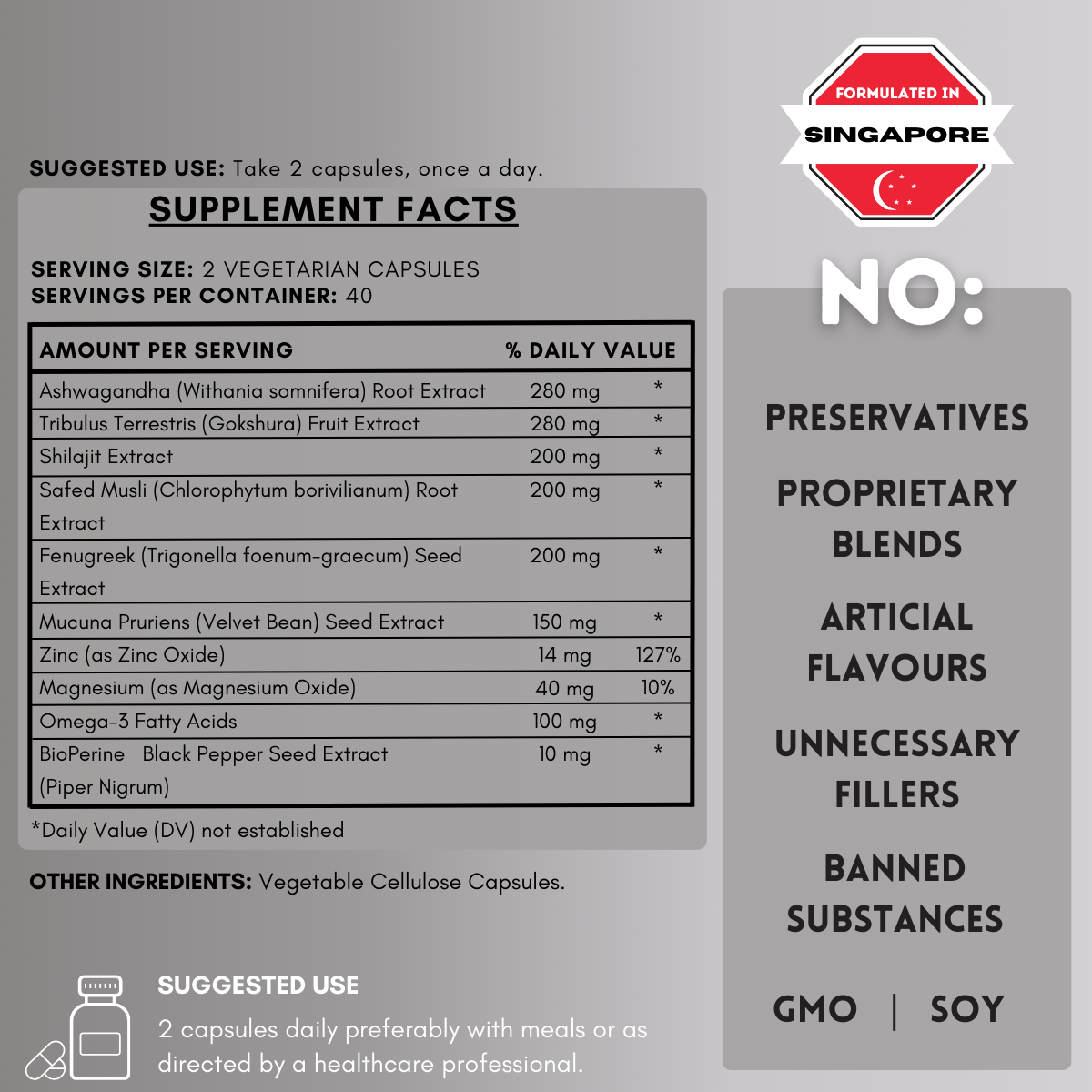 Supplement label with ingredients on gray | Herb Terra