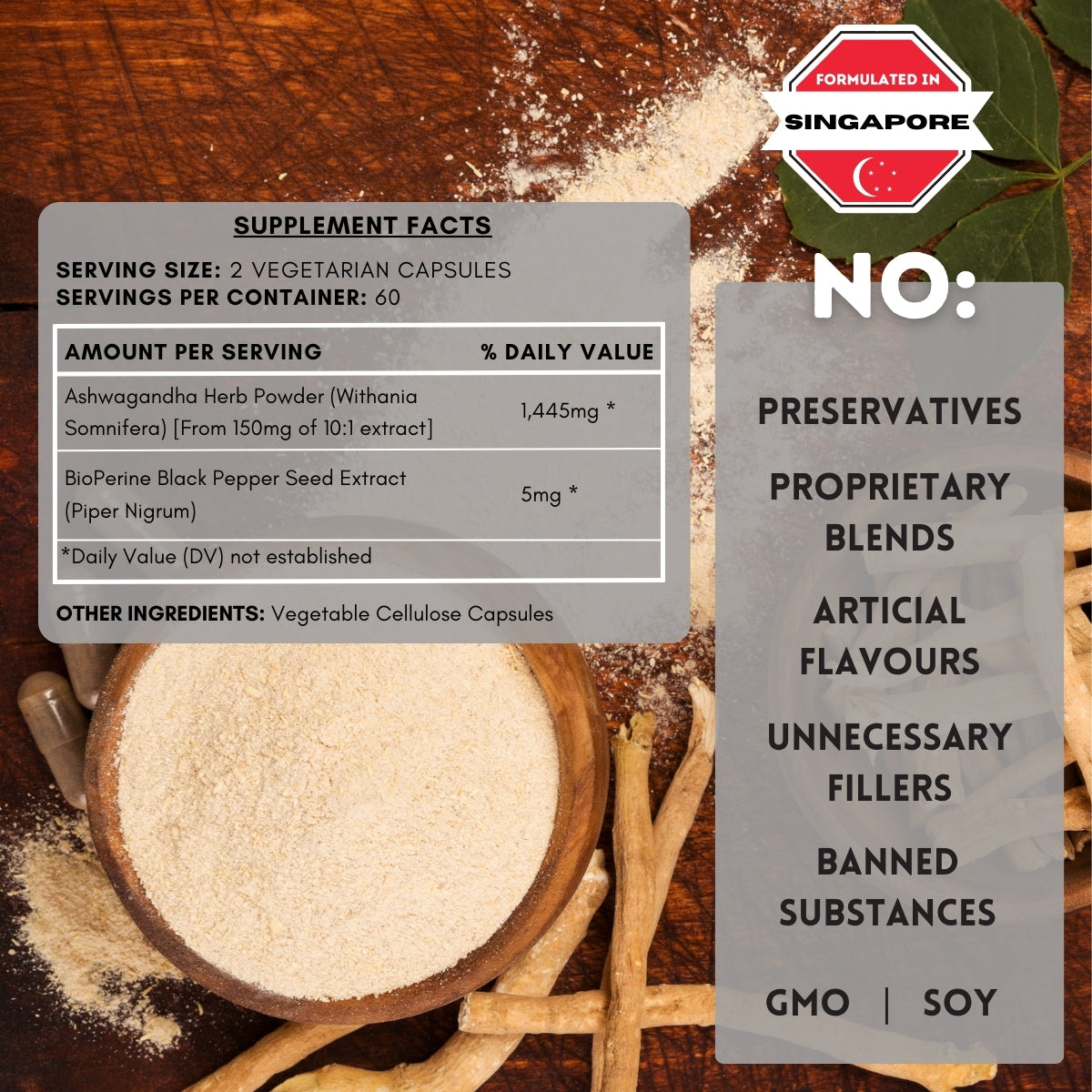 Ashwagandha supplement facts label. | Herb Terra