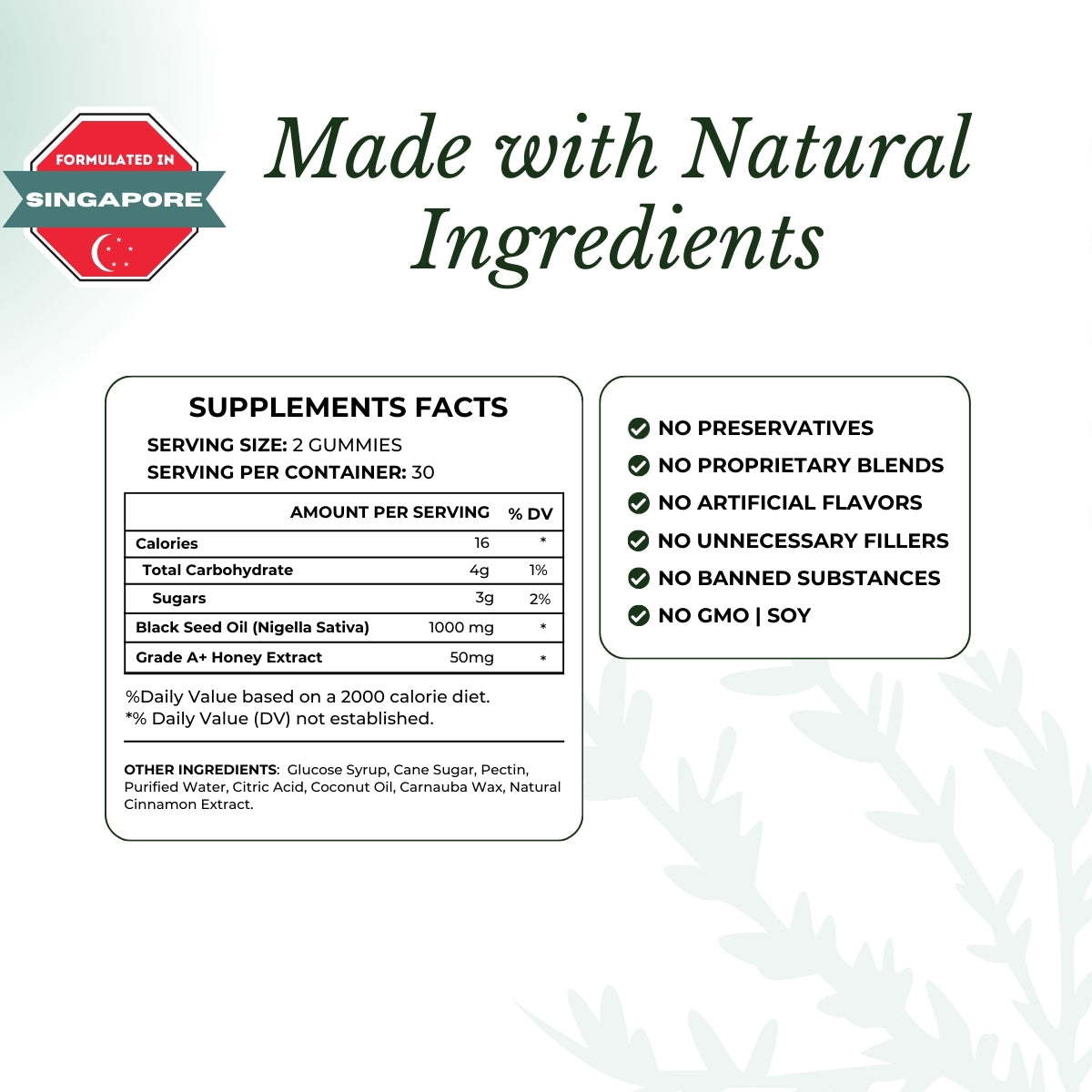 Supplements facts: Black Seed Oil gummies.