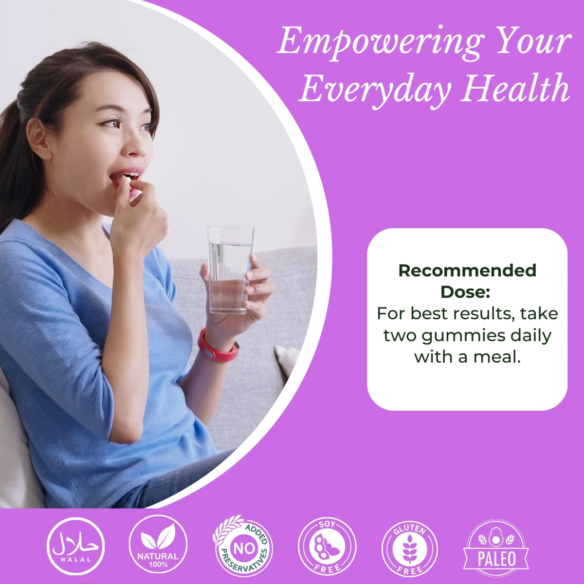 Woman taking a gummy. | Herb terra