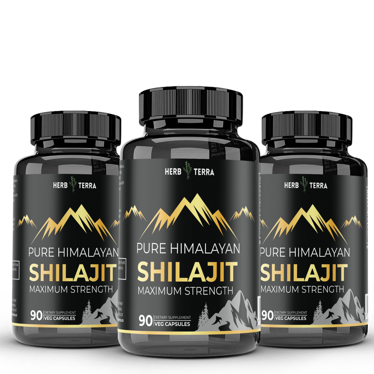 Three Pure Himalayan Shilajit bottles on white | Herb Terra