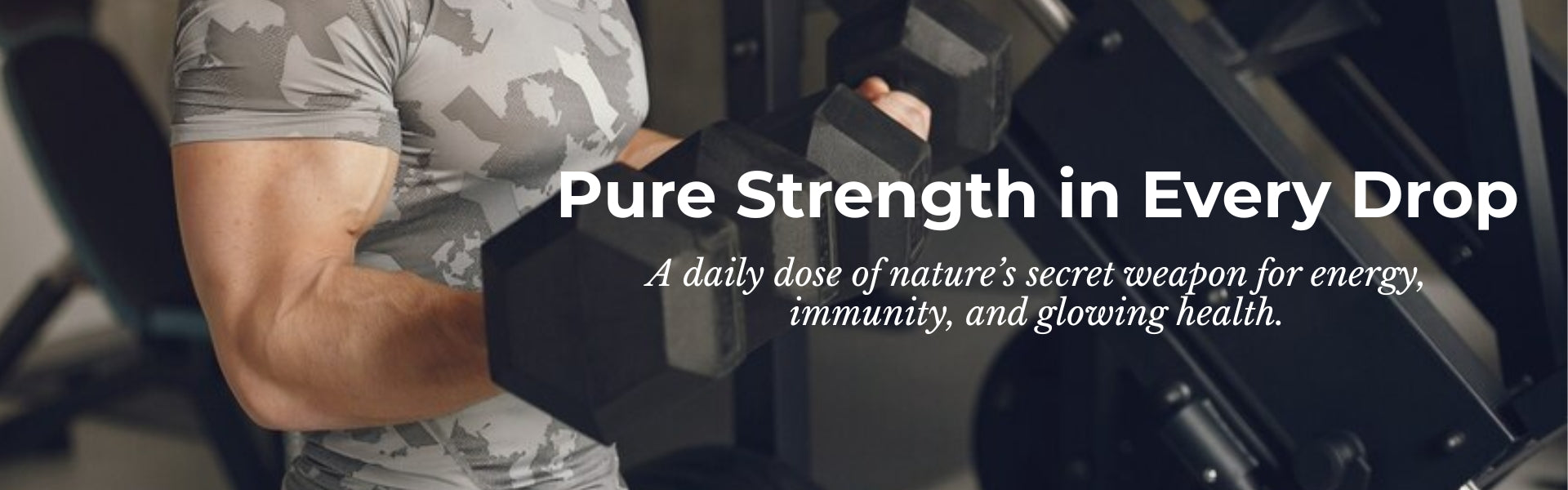 Person lifting dumbbell with “pure strength” text | Herb Terra