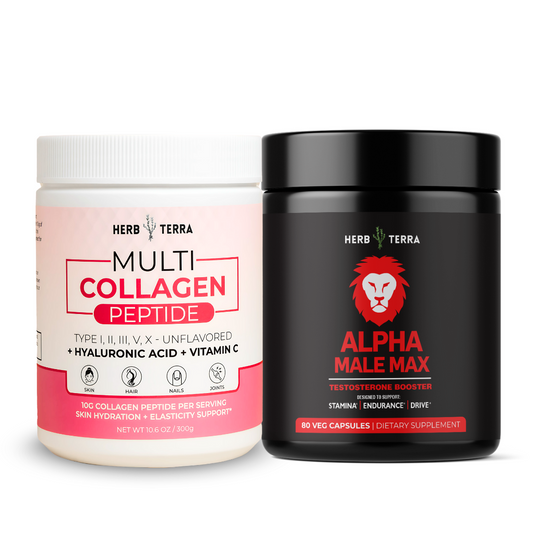 Two supplement containers from Herb Terra on a white background