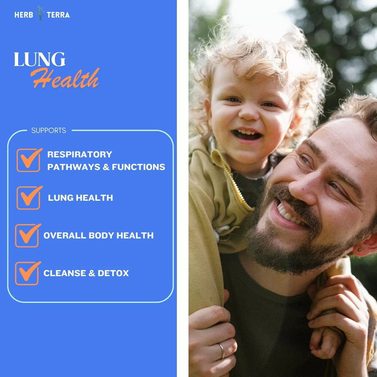 Father with child, "Lung Health" product.
| Herb terra