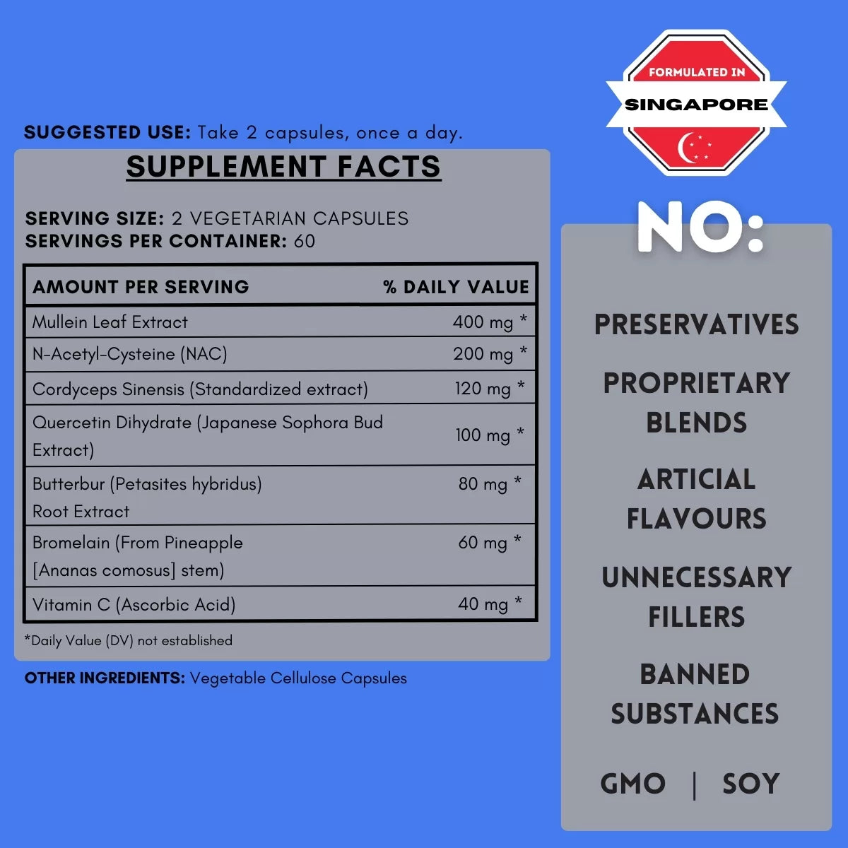 Supplement facts label, Singapore.
| Herb terra