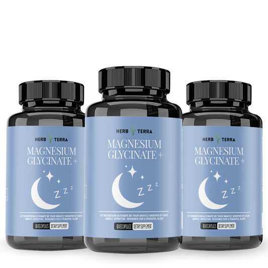 Three Magnesium Glycinate bottles on white | Herb Terra