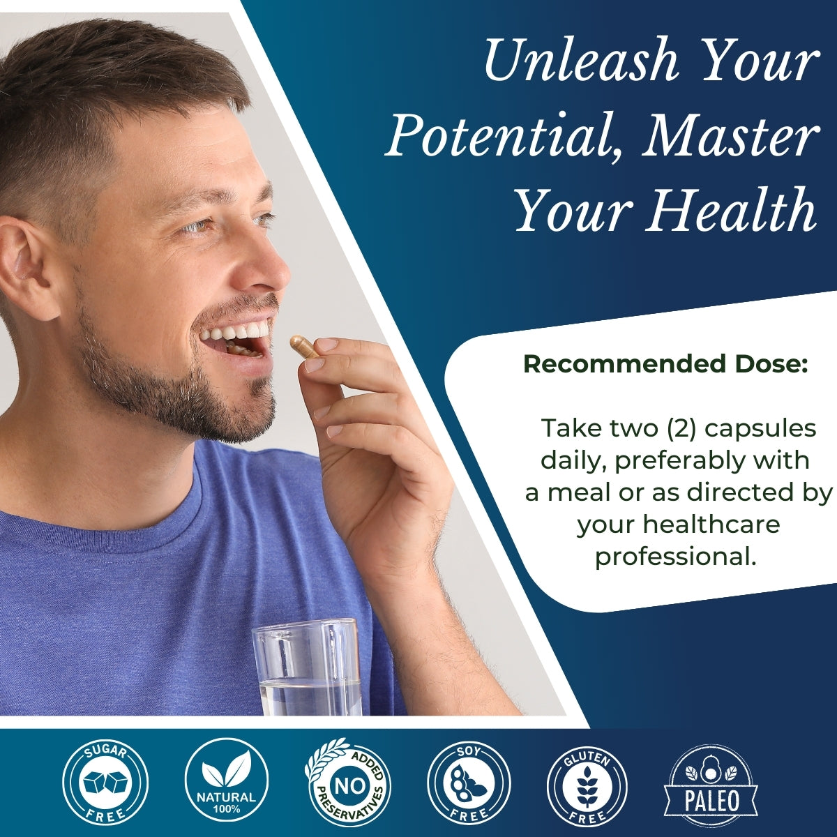 Man taking a capsule with water.| Herb Terra