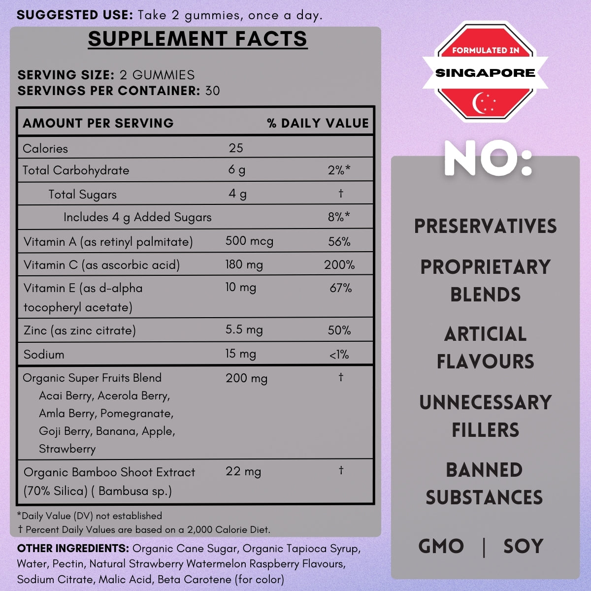 Supplement Facts label for gummies.
| Herb terra