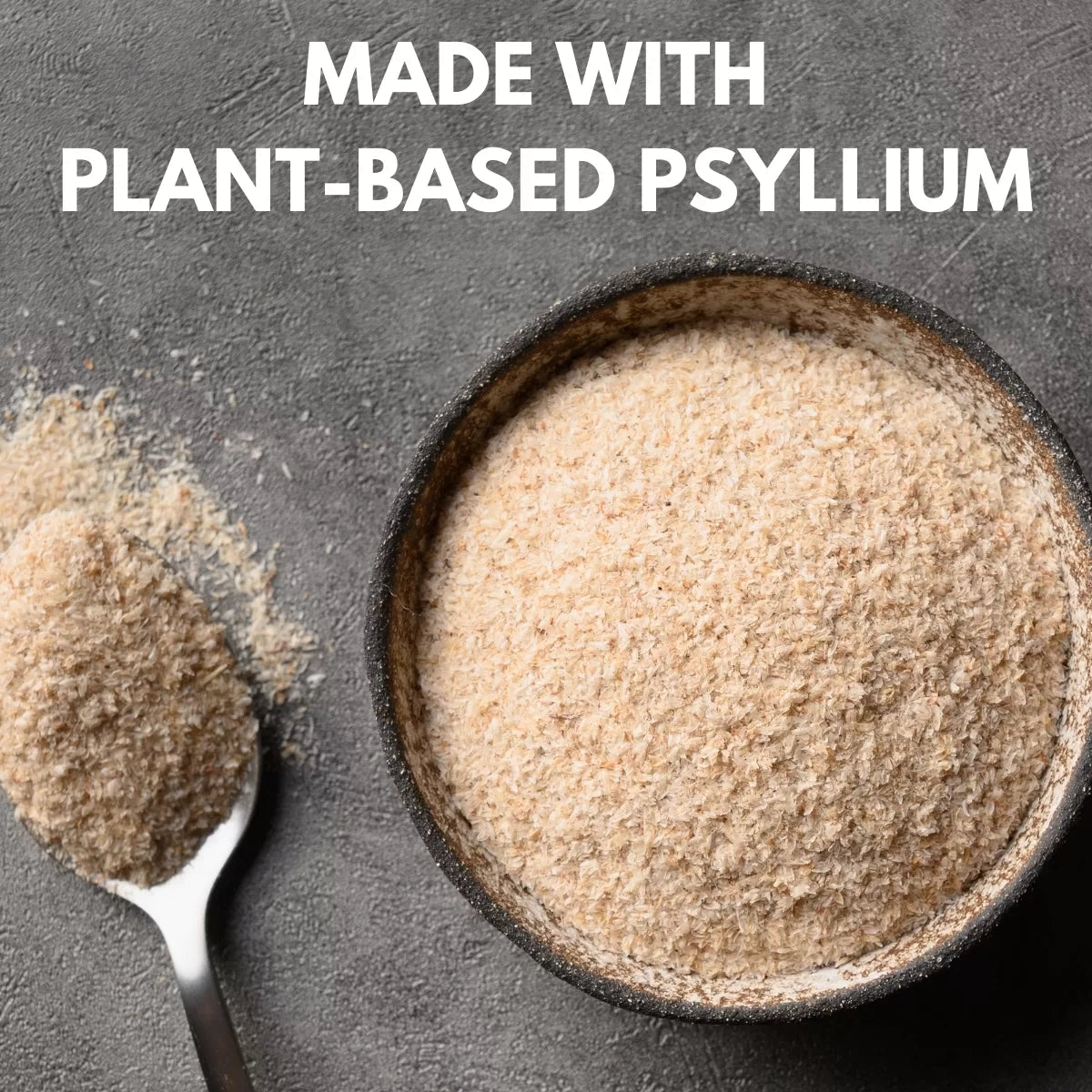 Psyllium husk powder in bowl and spoon.
| Herb terra