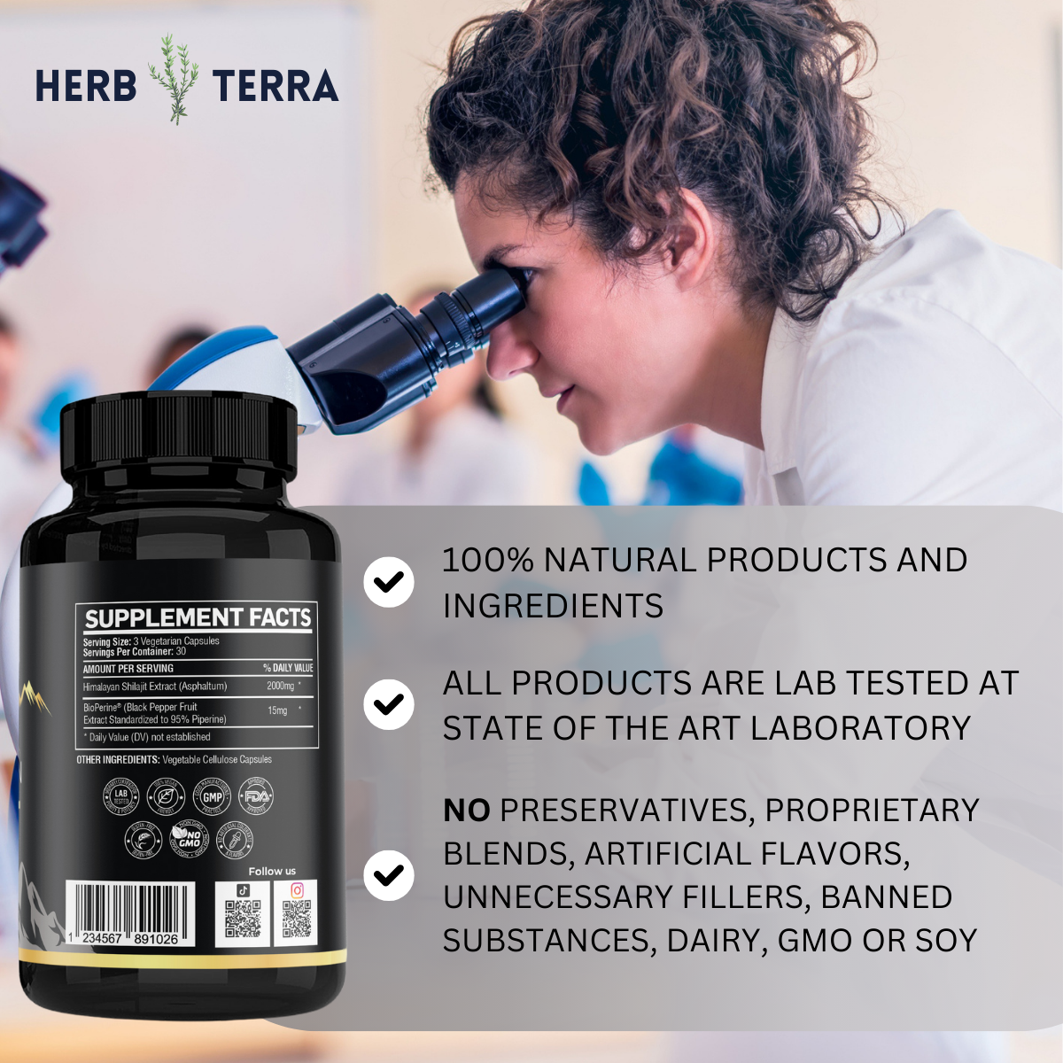 Supplement bottle with microscope | Herb Terra
