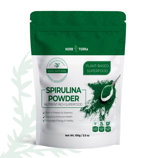Herb Terra Spirulina Powder package.
| Herb terra