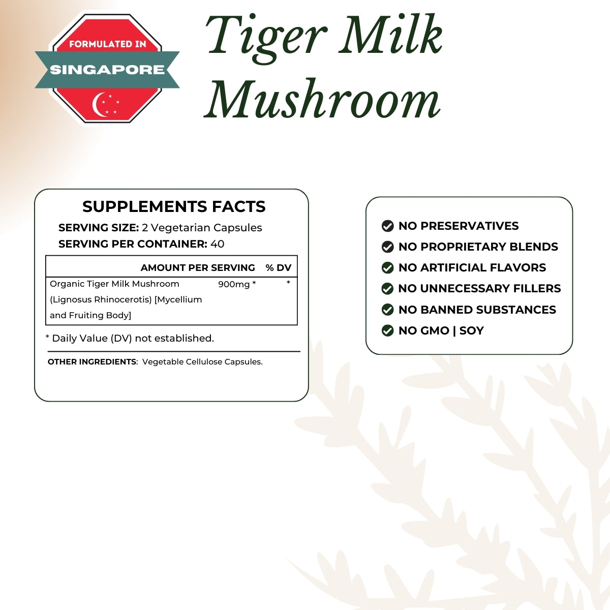 Tiger Milk Mushroom Supplement Facts | Herb terra