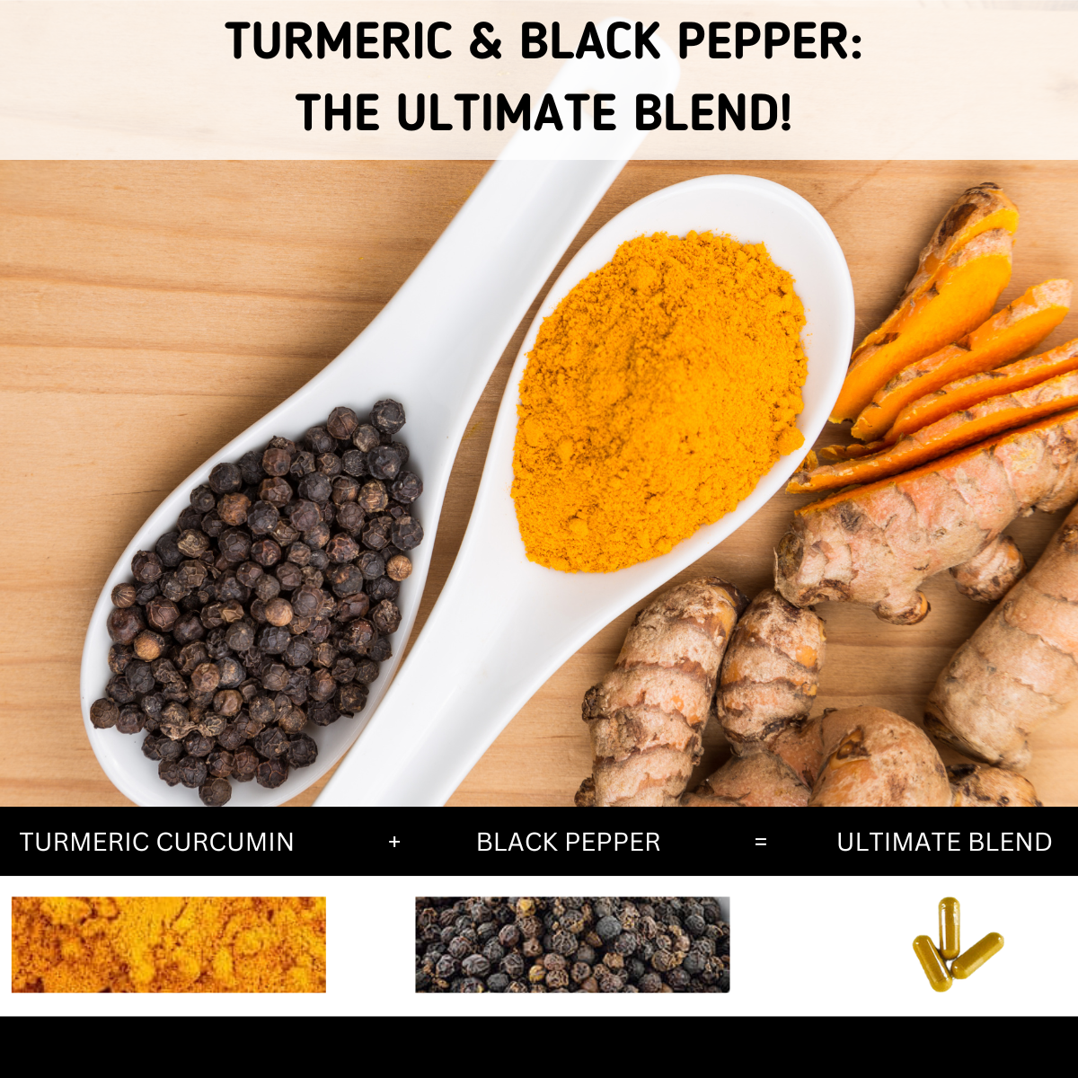 Turmeric and black pepper on wooden surface | Herb Terra