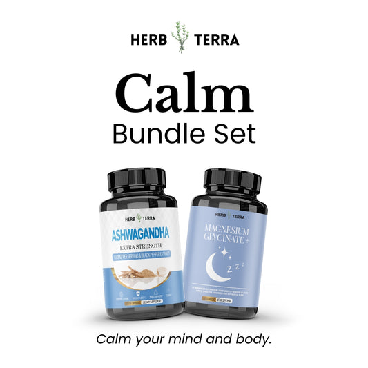Herb Terra Calm Bundle Set with Ashwagandha and Magnesium Glycinate on a white background