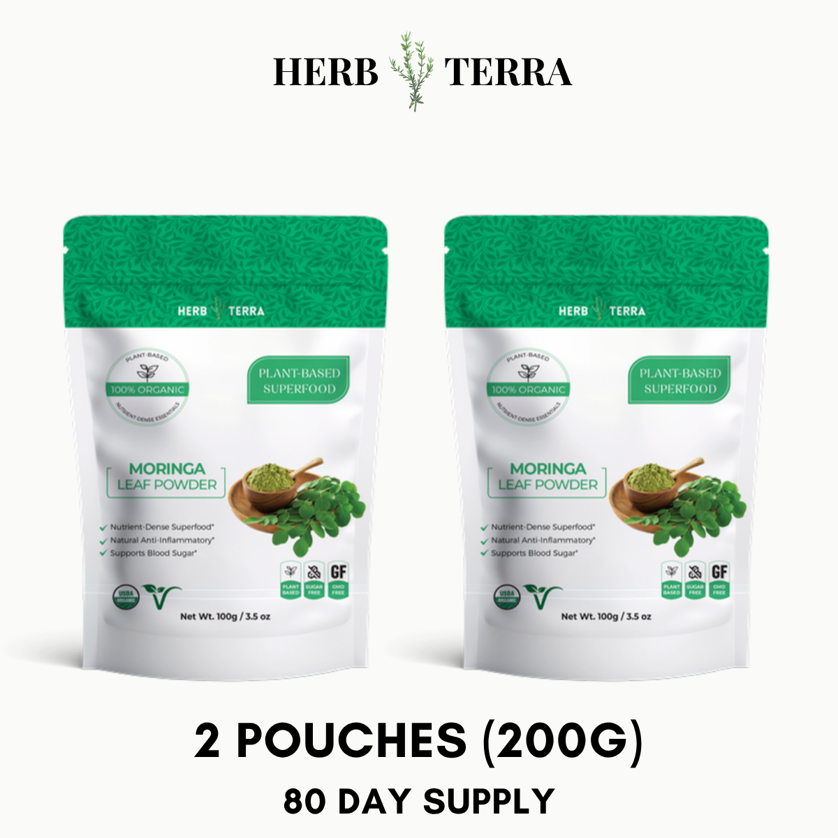 Organic Moringa Leaf Powder 100g – 2 Pouches