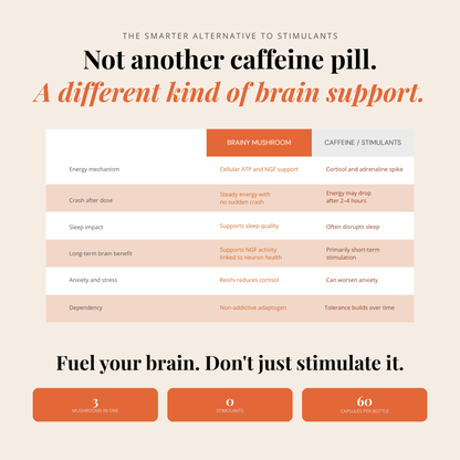 Brainy Mushroom | Reishi, Lion’s Mane, Cordyceps | 120 Capsules