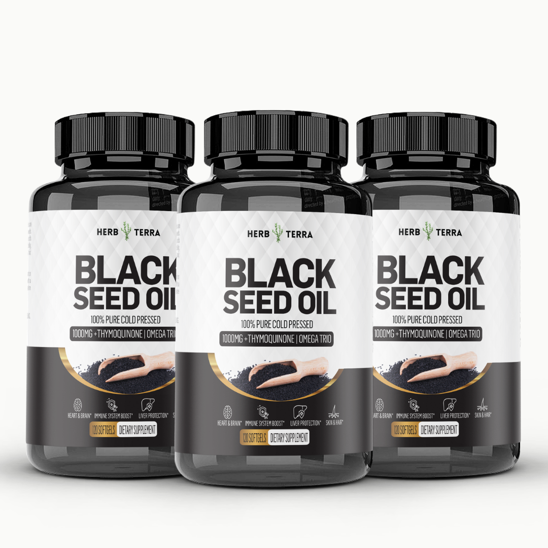 [Bundle of 3] Herb Terra Black Seed Oil 1000mg - Energy, Digestion & Immune Support