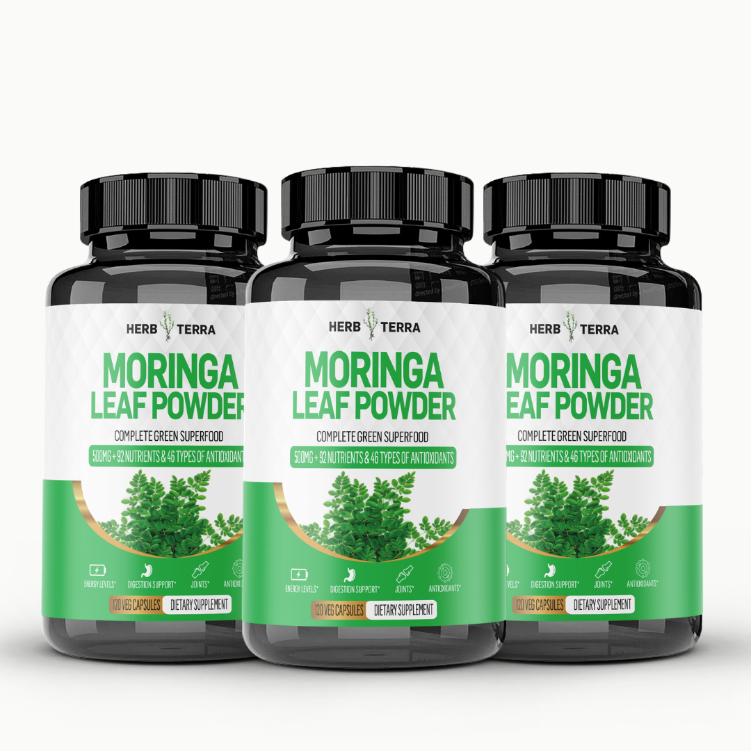 [Bundle of 3] Herb Terra Moringa Leaf 1000mg - Superfood Energy, Skin & Blood Sugar Support