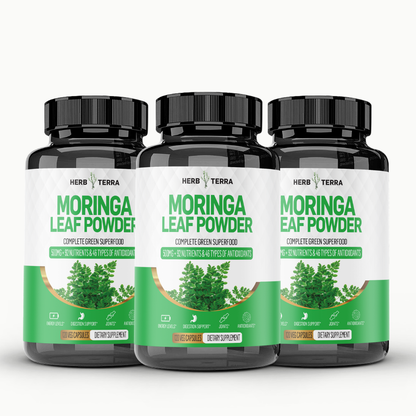 [Bundle of 3] Herb Terra Moringa Leaf 1000mg - Superfood Energy, Skin & Blood Sugar Support