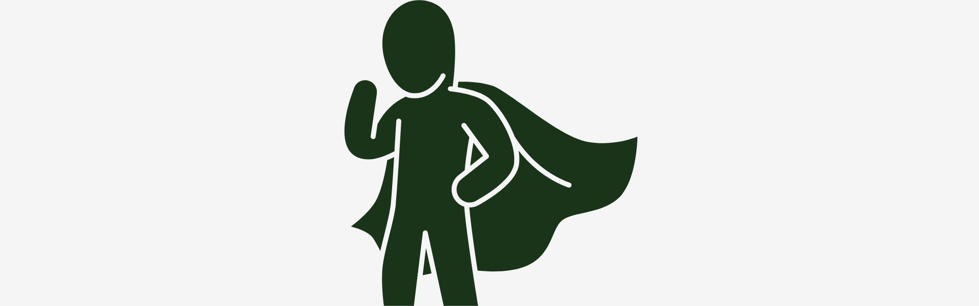 Green silhouette of a superhero with cape on a white background