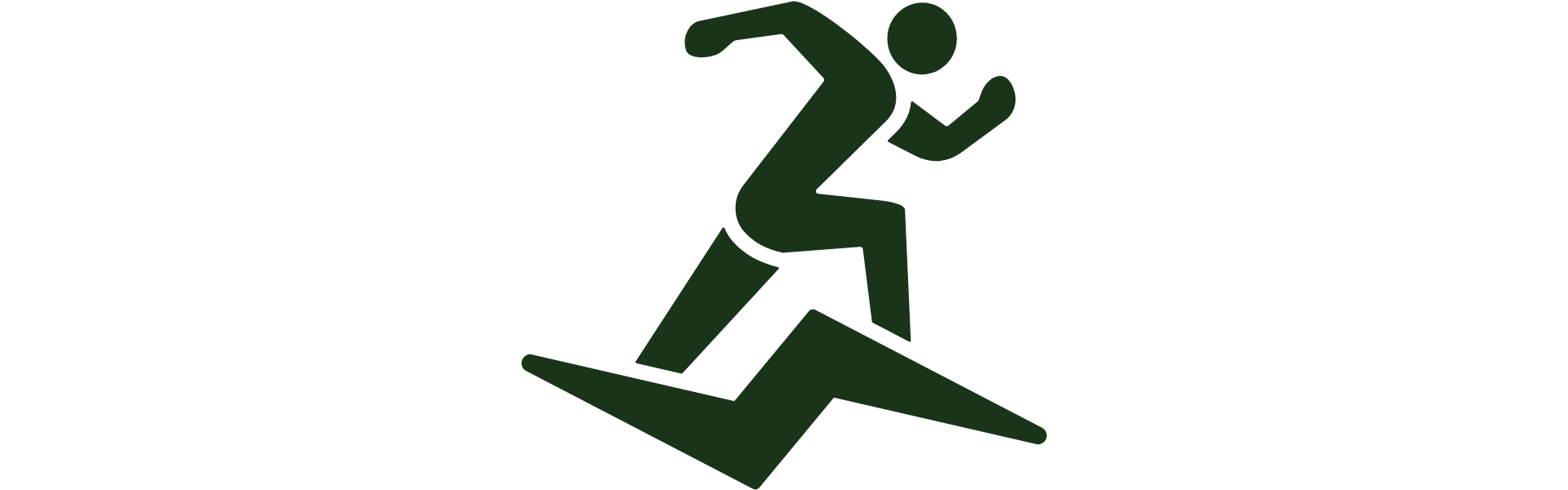 Green icon of a running person on a white background