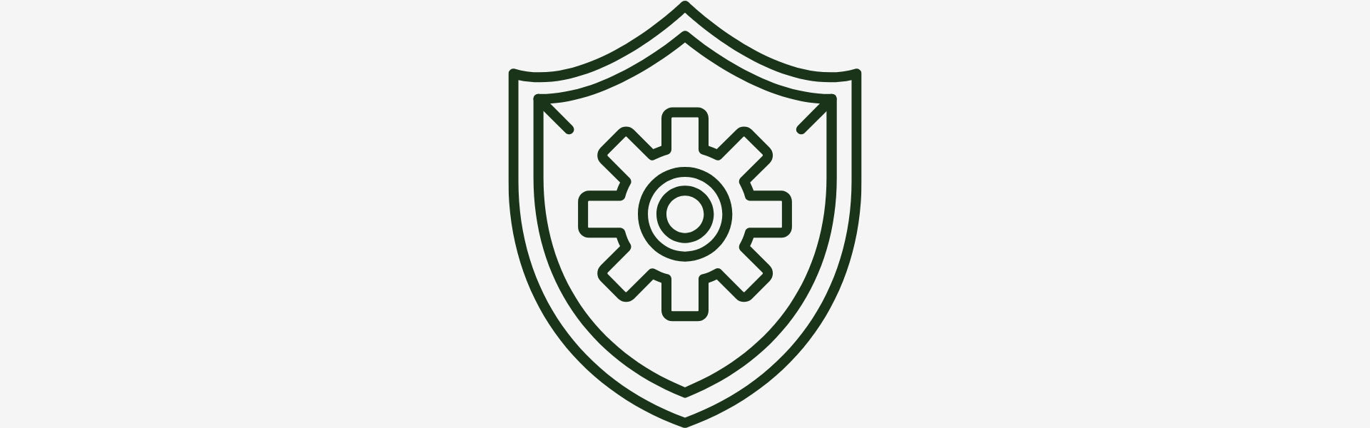 Shield icon with a gear symbol inside on a white background