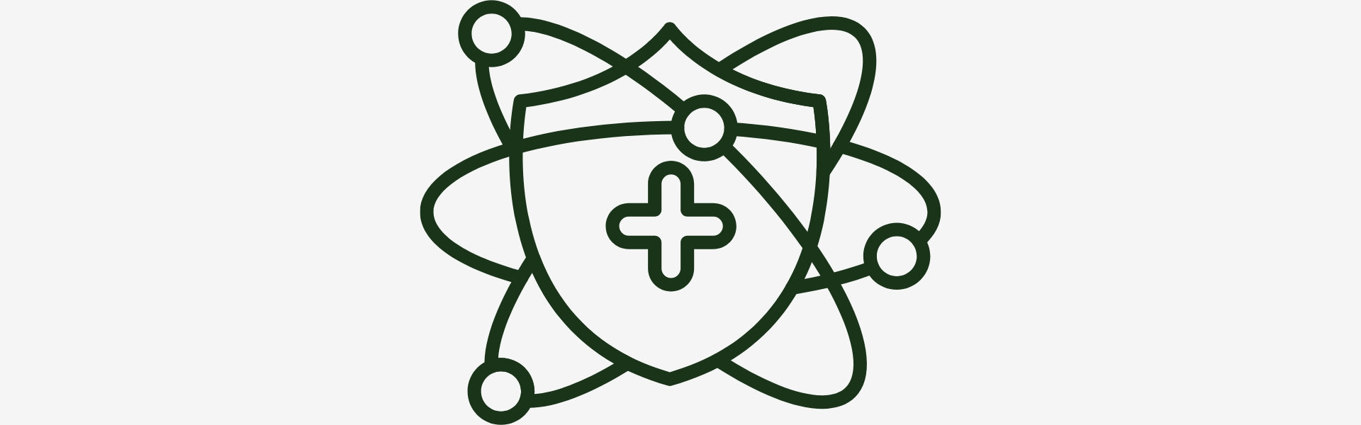 Logo with a shield and atom symbol on a white background