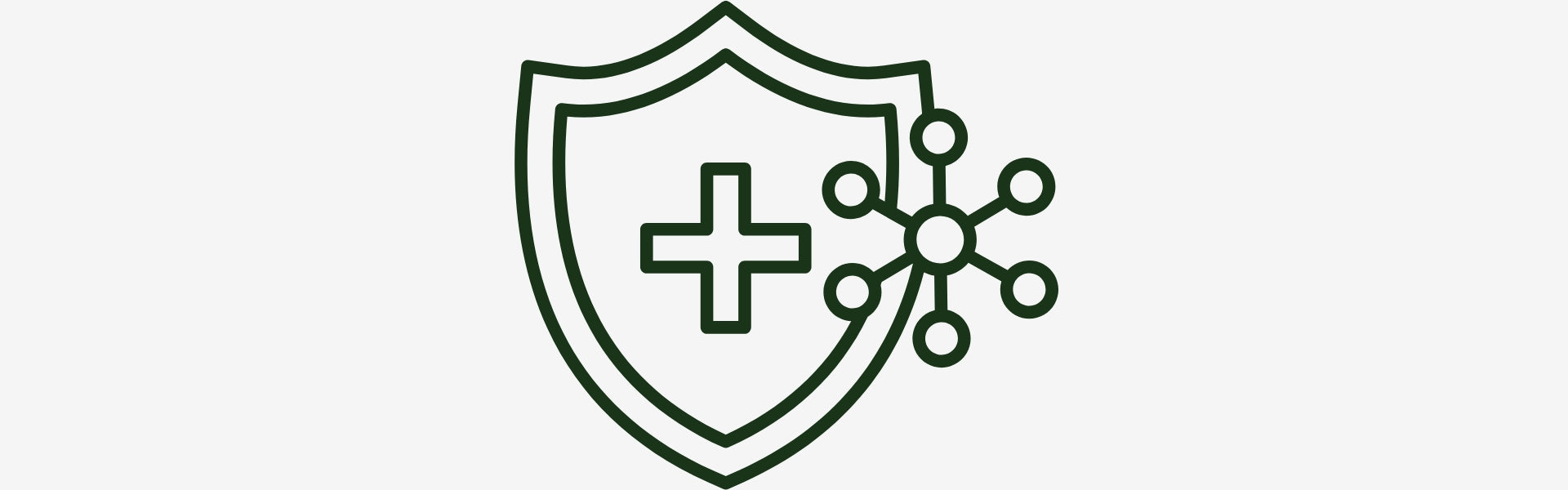 Icon of a shield with a cross and virus symbol on a white background