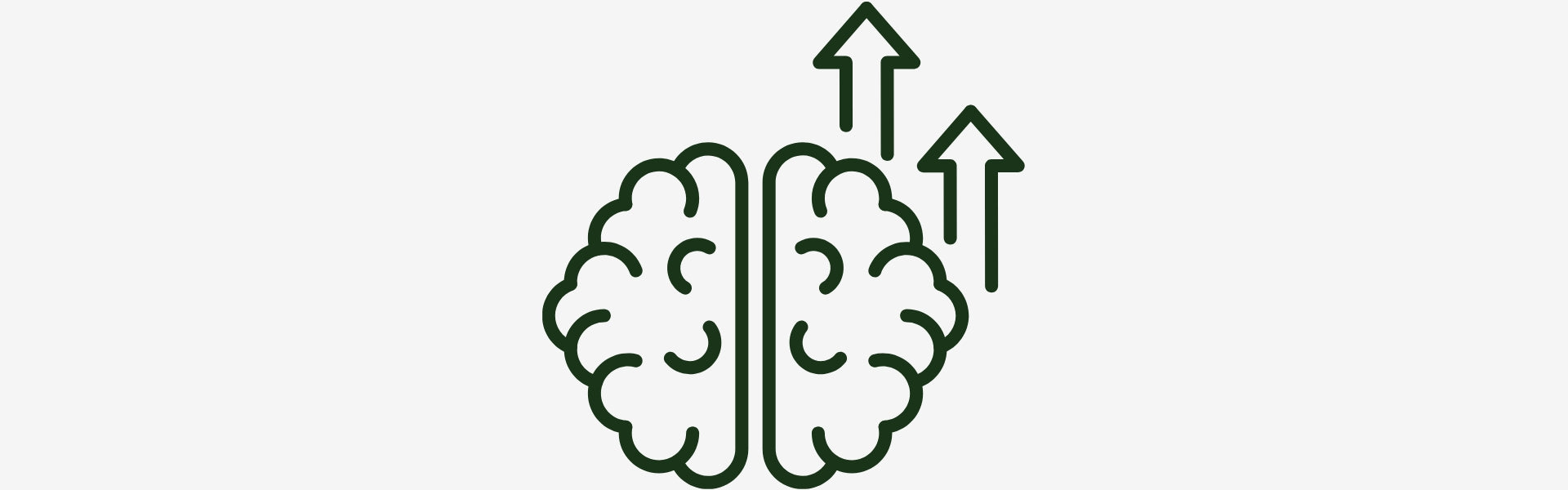 Illustration of a brain with two sides and upward arrows, symbolizing intelligence or thought.