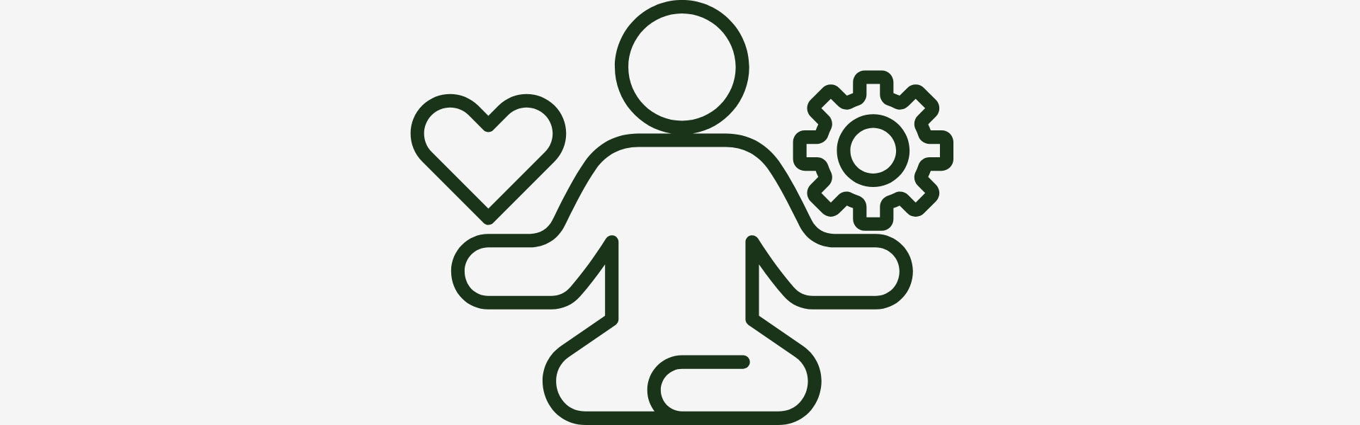 Outline of a person with a heart, gear, and body on a white background