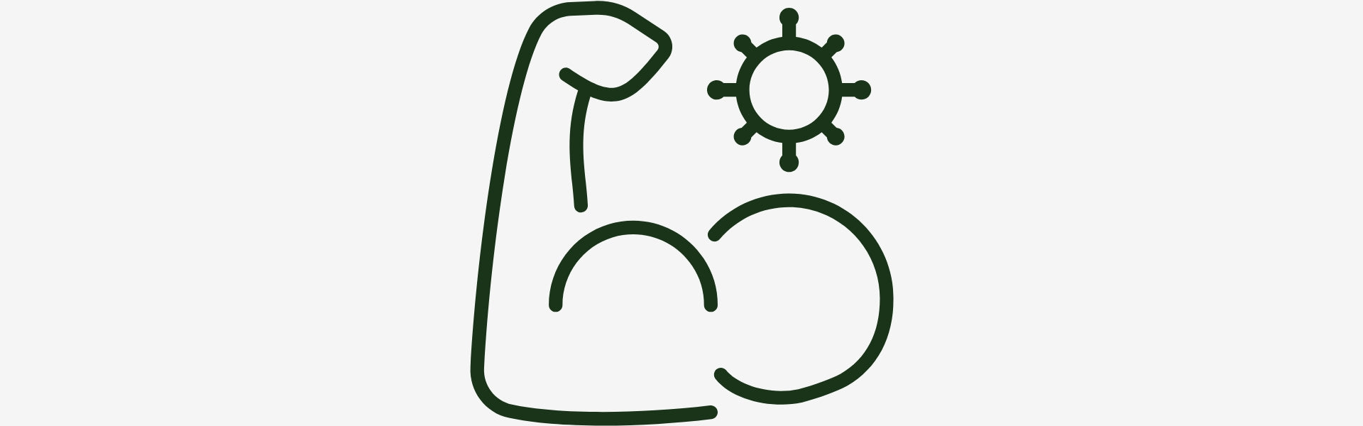 Outline of a flexed bicep with a sun icon above it on a white background