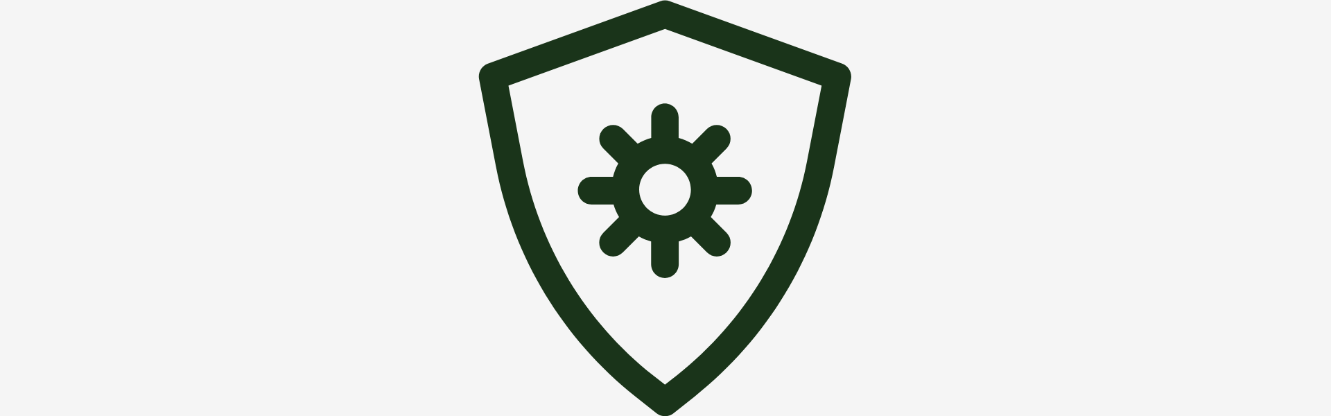 Green gear shield icon on white | Herb Terra