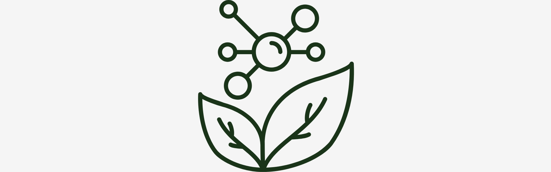 Icon of a molecule structure with leaves below on a white background