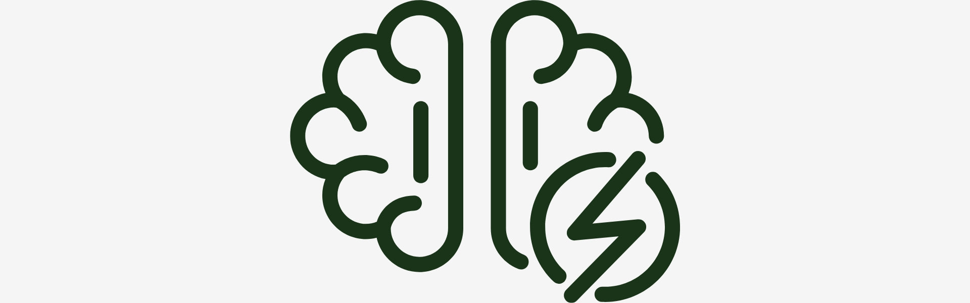 Green line drawing of a brain with a lightning bolt on a white background