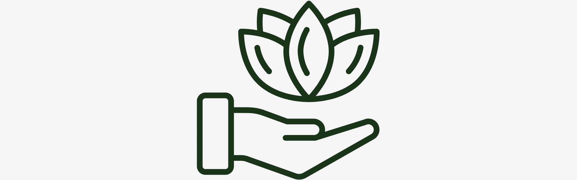 Outline of a hand holding a lotus flower with leaves on a white background