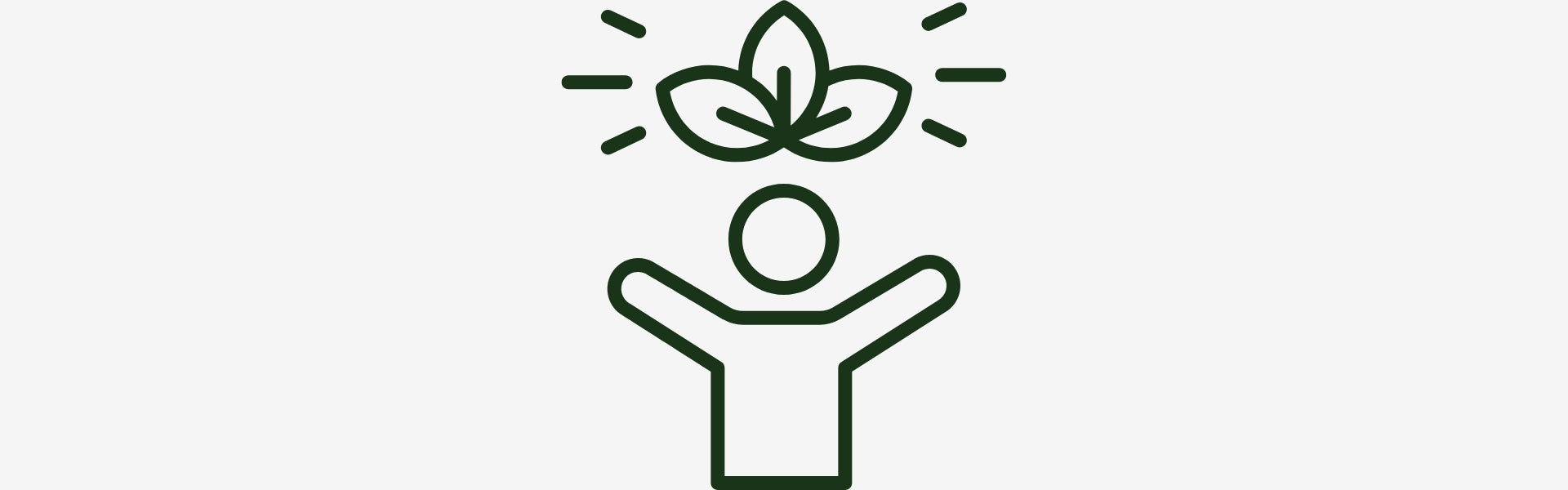 Icon of a person with outstretched arms and a leaf above, on a white background