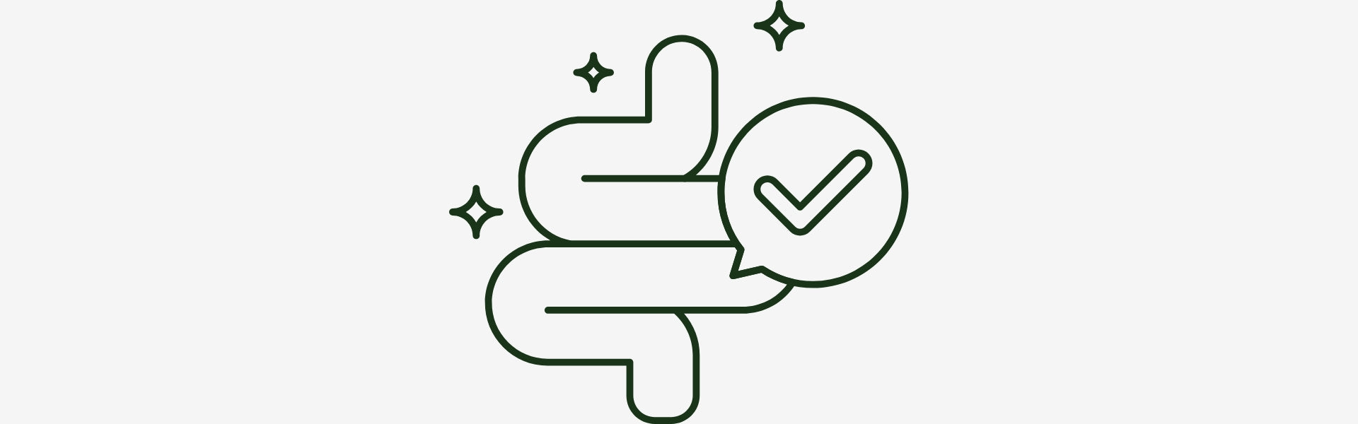 Outline of a digestive system with a check mark inside a circle on a white background