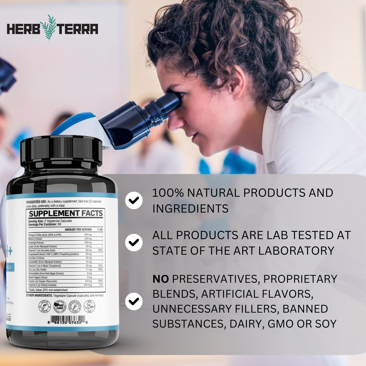 [Bundle of 3] Herb Terra Eye Health+ Supplement with Lutein, Zeaxanthin, Zinc & Vitamins A C E (3 x 120 capsules)