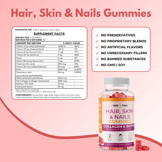 Hair, Skin & Nail Gummies | 60 Gummies | Beauty Support