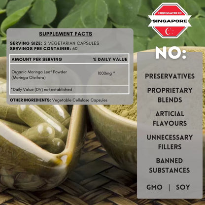 [Bundle of 3] Herb Terra Moringa Leaf 1000mg - Superfood Energy, Skin & Blood Sugar Support