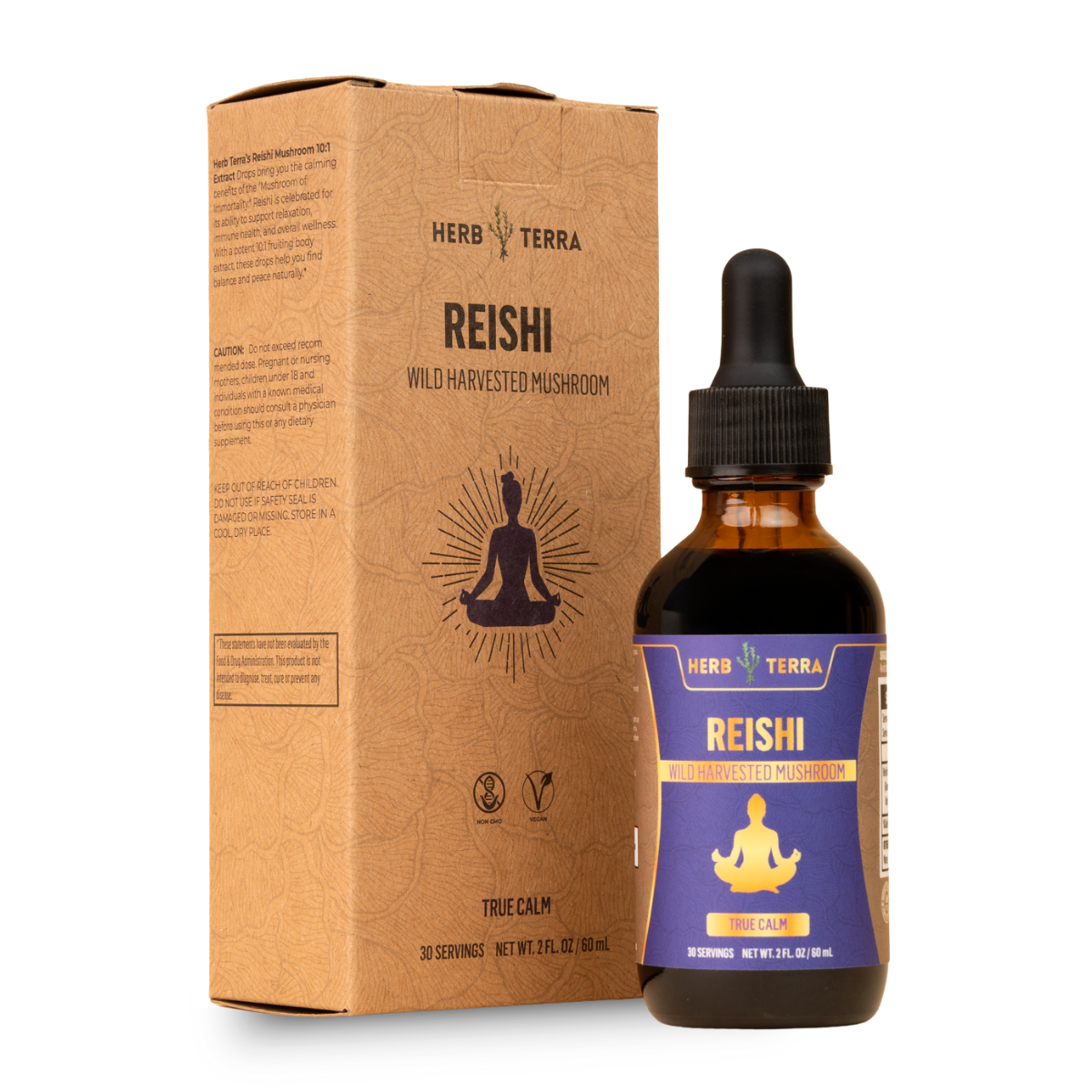 Reishi mushroom tincture bottle & packaging | Herb Terra
