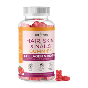 Herb Terra Hair, Skin and Nails Gummies, 60 Gummies: jar front on white background