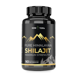 Herb Terra Himalayan Shilajit 90 Veg Capsules: bottle front on white background