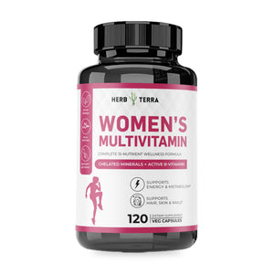 Herb Terra Women's Multivitamin 120 Veg Capsules: bottle front on white background